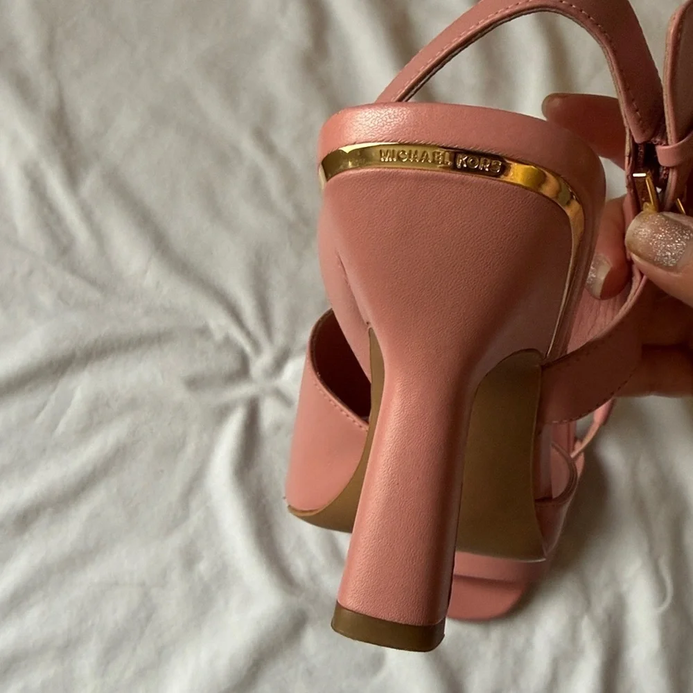Michael Kors Rose Pink Leather Cross-Strap Slingback Heels